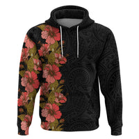 Hawaii Tropical Flowers Tribal Pattern Zip Hoodie No4 LT9 Pullover Hoodie Black - Polynesian Pride