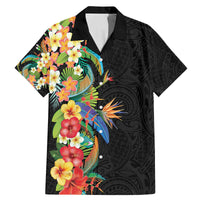 Hawaii Tropical Flowers Tribal Pattern Family Matching Mermaid Dress and Hawaiian Shirt No5 LT9 Dad's Shirt - Short Sleeve Black - Polynesian Pride
