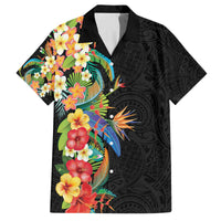 Hawaii Tropical Flowers Tribal Pattern Family Matching Off Shoulder Short Dress and Hawaiian Shirt No5 LT9 Dad's Shirt - Short Sleeve Black - Polynesian Pride