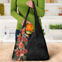 Hawaii Tropical Flowers Tribal Pattern Grocery Bag No6