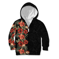 Hawaii Tropical Flowers Tribal Pattern Kid Hoodie No6 LT9 Zip Hoodie Black - Polynesian Pride