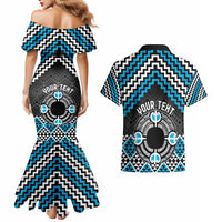 Personalised Aotearoa Niho Taniwha Motif Couples Matching Mermaid Dress and Hawaiian Shirt Blue Style