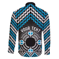 Personalised Aotearoa Niho Taniwha Motif Family Matching Long Sleeve Bodycon Dress and Hawaiian Shirt Blue Style