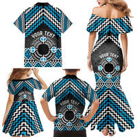 Personalised Aotearoa Niho Taniwha Motif Family Matching Mermaid Dress and Hawaiian Shirt Blue Style