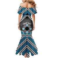 Personalised Aotearoa Niho Taniwha Motif Family Matching Mermaid Dress and Hawaiian Shirt Blue Style