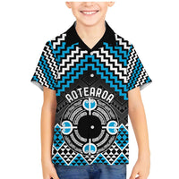 Personalised Aotearoa Niho Taniwha Motif Family Matching Mermaid Dress and Hawaiian Shirt Blue Style