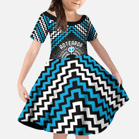 Personalised Aotearoa Niho Taniwha Motif Family Matching Tank Maxi Dress and Hawaiian Shirt Blue Style