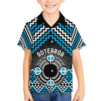 Personalised Aotearoa Niho Taniwha Motif Kid Hawaiian Shirt Blue Style