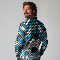 Personalised Aotearoa Niho Taniwha Motif Long Sleeve Polo Shirt Blue Style