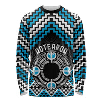 Personalised Aotearoa Niho Taniwha Motif Long Sleeve Shirt Blue Style