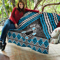 Personalised Aotearoa Niho Taniwha Motif Quilt Blue Style LT9 - Polynesian Pride