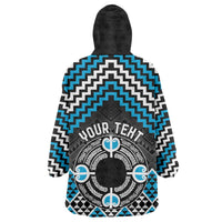 Personalised Aotearoa Niho Taniwha Motif Wearable Blanket Hoodie Blue Style