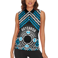 Personalised Aotearoa Niho Taniwha Motif Women Sleeveless Polo Shirt Blue Style