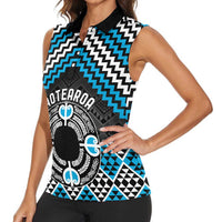 Personalised Aotearoa Niho Taniwha Motif Women Sleeveless Polo Shirt Blue Style