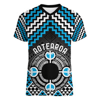 Personalised Aotearoa Niho Taniwha Motif Women V-Neck T-Shirt Blue Style