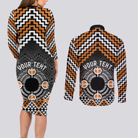 Personalised Aotearoa Niho Taniwha Motif Couples Matching Long Sleeve Bodycon Dress and Long Sleeve Button Shirt Gold Style