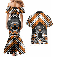 Personalised Aotearoa Niho Taniwha Motif Couples Matching Mermaid Dress and Hawaiian Shirt Gold Style