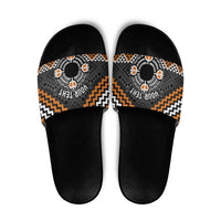 Personalised Aotearoa Niho Taniwha Motif Slide Sandals Gold Style - Polynesian Pride