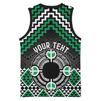 Personalised Aotearoa Niho Taniwha Motif Basketball Jersey Green Style - Polynesian Pride