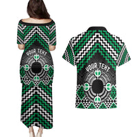 Personalised Aotearoa Niho Taniwha Motif Couples Matching Puletasi and Hawaiian Shirt Green Style