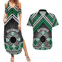 Personalised Aotearoa Niho Taniwha Motif Couples Matching Summer Maxi Dress and Hawaiian Shirt Green Style