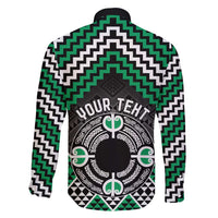Personalised Aotearoa Niho Taniwha Motif Family Matching Long Sleeve Bodycon Dress and Hawaiian Shirt Green Style