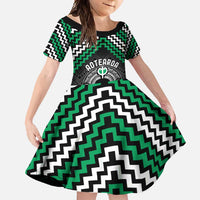 Personalised Aotearoa Niho Taniwha Motif Family Matching Short Sleeve Bodycon Dress and Hawaiian Shirt Green Style