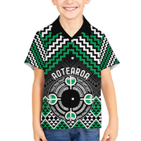 Personalised Aotearoa Niho Taniwha Motif Kid Hawaiian Shirt Green Style