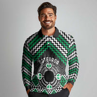 Personalised Aotearoa Niho Taniwha Motif Long Sleeve Polo Shirt Green Style