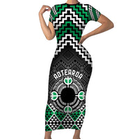 Personalised Aotearoa Niho Taniwha Motif Short Sleeve Bodycon Dress Green Style