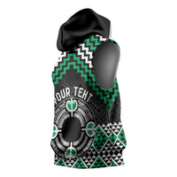 Personalised Aotearoa Niho Taniwha Motif Sleeveless Hoodie Green Style - Polynesian Pride