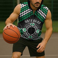 Personalised Aotearoa Niho Taniwha Motif Sleeveless Zip Hoodie Green Style - Polynesian Pride