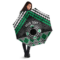Personalised Aotearoa Niho Taniwha Motif Umbrella Green Style - Polynesian Pride