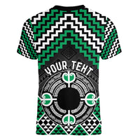 Personalised Aotearoa Niho Taniwha Motif Women V-Neck T-Shirt Green Style