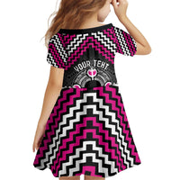 Personalised Aotearoa Niho Taniwha Motif Kid Short Sleeve Dress Pink Style