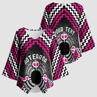 Personalised Aotearoa Niho Taniwha Motif Kimono Sleeve Blouse Pink Style - Polynesian Pride