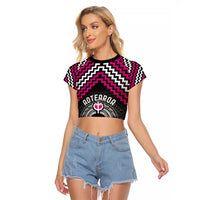 Personalised Aotearoa Niho Taniwha Motif Raglan Cropped T Shirt Pink Style