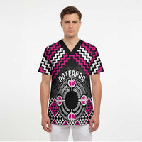 Personalised Aotearoa Niho Taniwha Motif Scrub Top Pink Style - Polynesian Pride