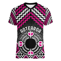 Personalised Aotearoa Niho Taniwha Motif Women V-Neck T-Shirt Pink Style