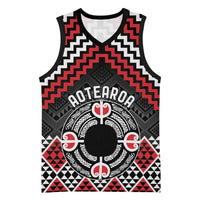 Personalised Aotearoa Niho Taniwha Motif Basketball Jersey Red Style - Polynesian Pride