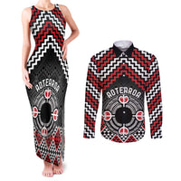 Personalised Aotearoa Niho Taniwha Motif Couples Matching Tank Maxi Dress and Long Sleeve Button Shirt Red Style