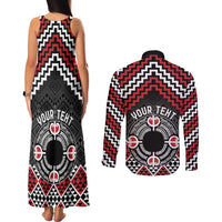 Personalised Aotearoa Niho Taniwha Motif Couples Matching Tank Maxi Dress and Long Sleeve Button Shirt Red Style