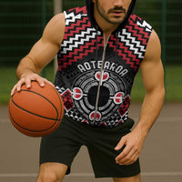 Personalised Aotearoa Niho Taniwha Motif Sleeveless Zip Hoodie Red Style - Polynesian Pride