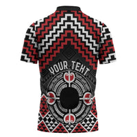Personalised Aotearoa Niho Taniwha Motif Zipper Polo Shirt Red Style - Polynesian Pride