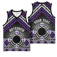 Personalised Aotearoa Niho Taniwha Motif Basketball Jersey Violet Style - Polynesian Pride