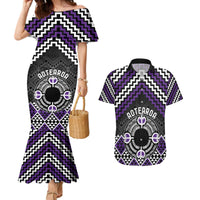 Personalised Aotearoa Niho Taniwha Motif Couples Matching Mermaid Dress and Hawaiian Shirt Violet Style