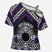 Personalised Aotearoa Niho Taniwha Motif Cross Shoulder Shirt Violet Style - Polynesian Pride