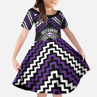 Personalised Aotearoa Niho Taniwha Motif Family Matching Off The Shoulder Long Sleeve Dress and Hawaiian Shirt Violet Style