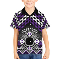 Personalised Aotearoa Niho Taniwha Motif Family Matching Tank Maxi Dress and Hawaiian Shirt Violet Style