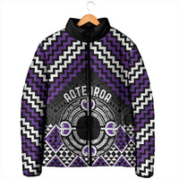 Personalised Aotearoa Niho Taniwha Motif Padded Jacket Violet Style - Polynesian Pride